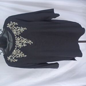 Bob Mackie Wearable Art Black Embroidered & beaded Stretch Shirt Size M
